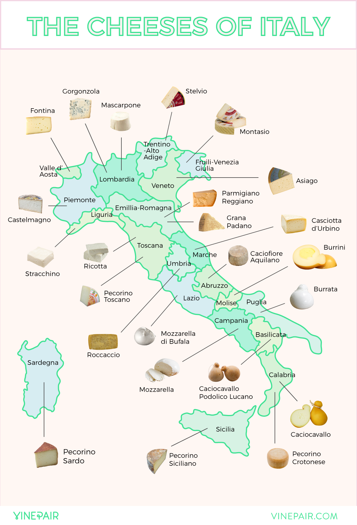 MAP: The Iconic Cheeses of Italy. Famous cheeses from every region of Italy.