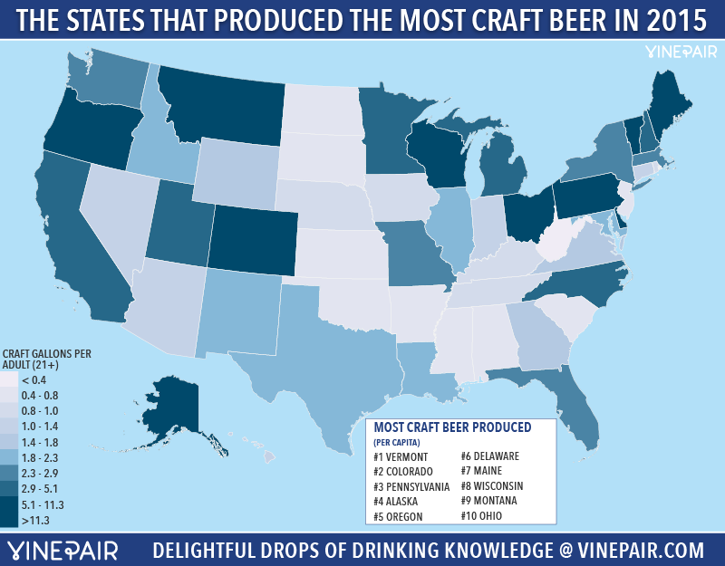 MAP: Craft Beer Production In Gallons Per State In 2015 (Per Capita)