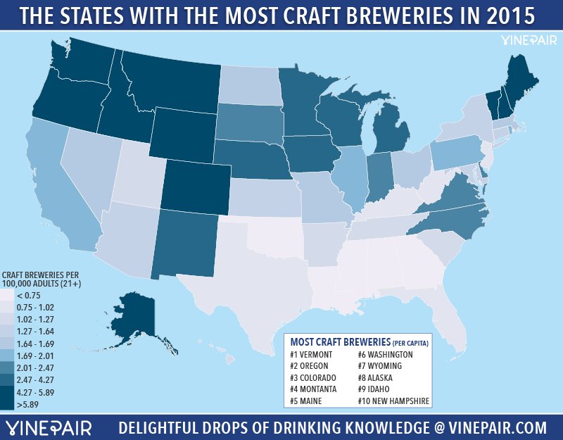 MAP: The Number Of Craft Breweries Per State In 2015 (Per Capita)