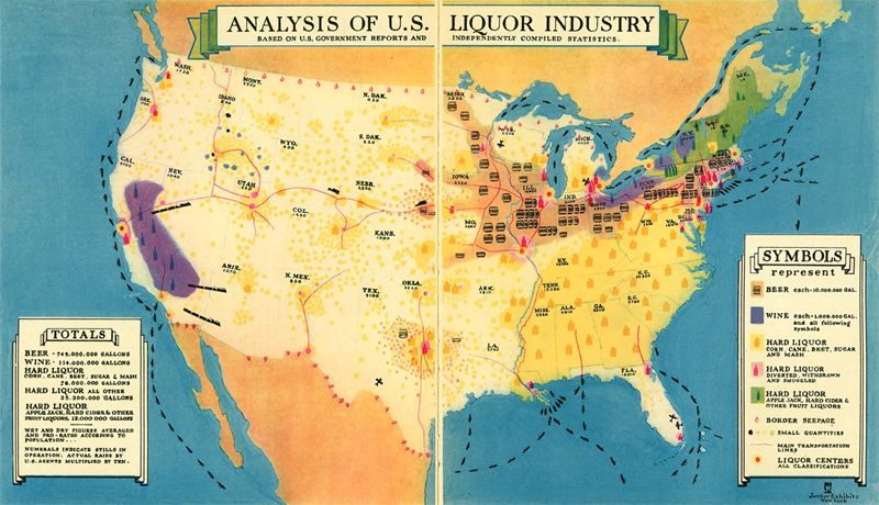 Map showing distribution of booze during Prohibition