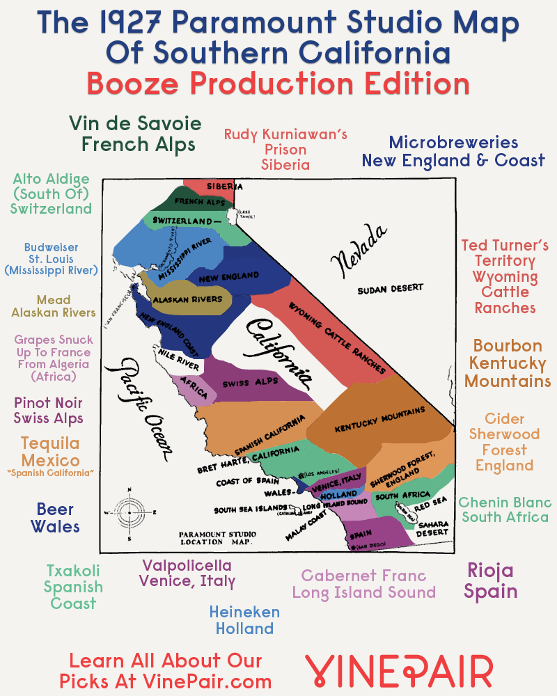 Booze Production Edition of the 1927 paramount studio map of southern california