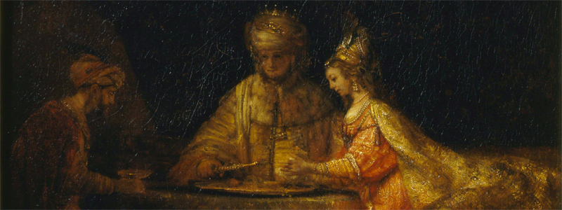 Ahasuerus and Haman at the Feast of Esther by Rembrandt