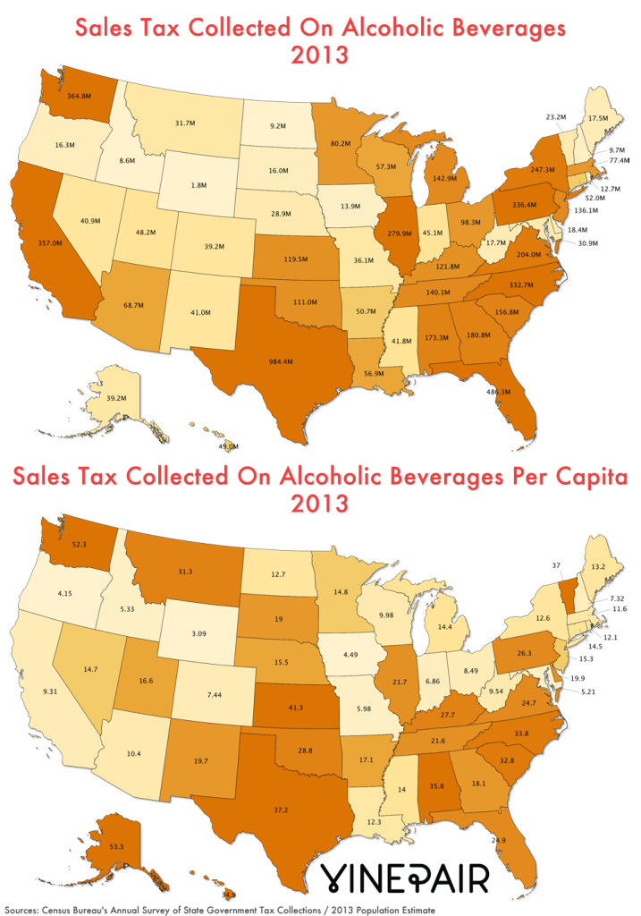 MAP Which States Collected The Most Sales Tax On Alcohol In 2013?