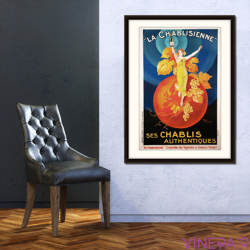 Vintage Chablis Poster And A Black Chair