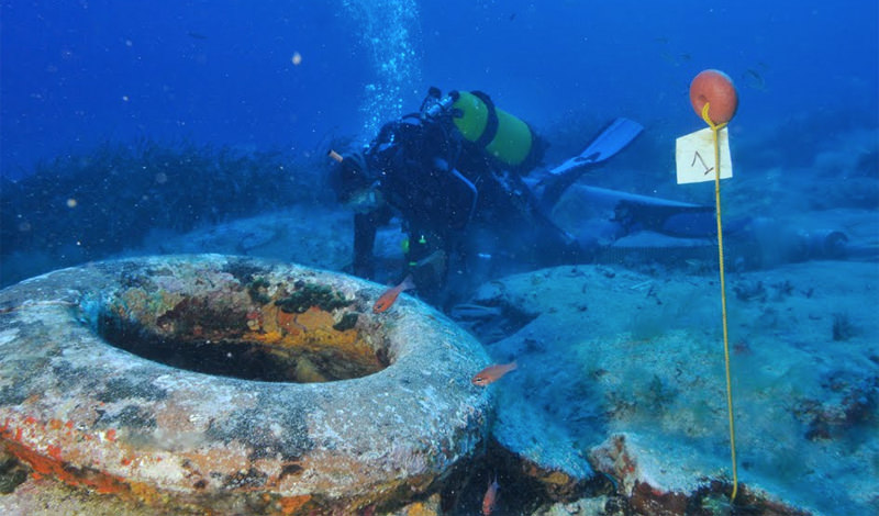 A Diver Examines One Of The Dolium At La Giraglia