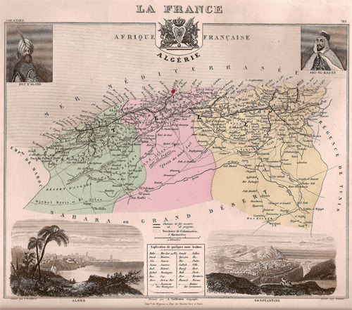 A Map Of The Former French Provinces of Algeria in 1877