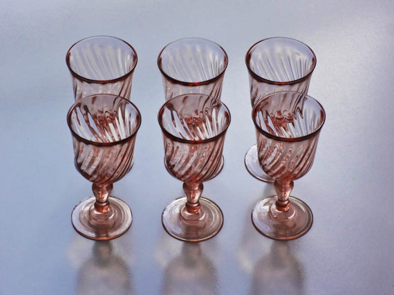 French Vintage Pink Wine Glasses