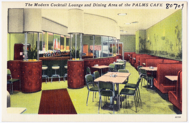 The Modern Cocktail Lounge and Dining Area of the Palms Cafe - Columbus, Indiana
