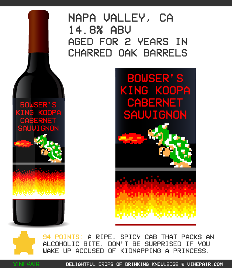 Bowser As An 8-bit Wine Label