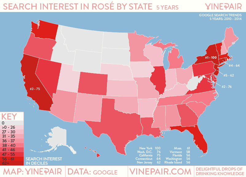 State By State Relative Search Interest For Rosé