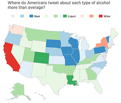 This map shows what America drinks according to their tweets