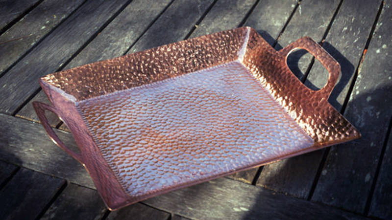 Check out this gorgeous hammered copper tray