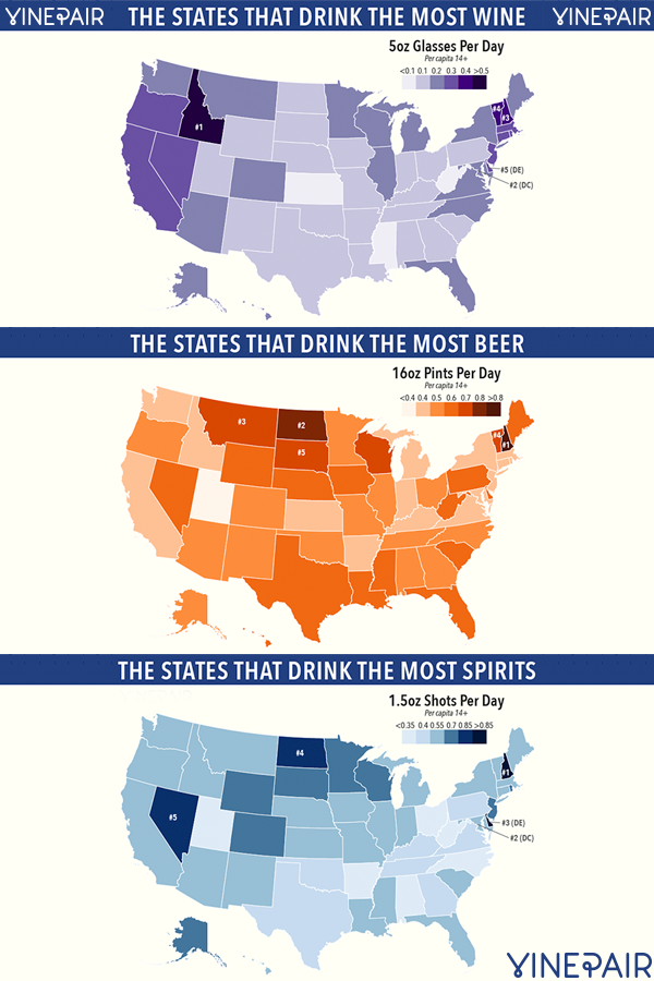 MAPS: The States That Drink The Most Wine, Beer & Spirits | VinePair