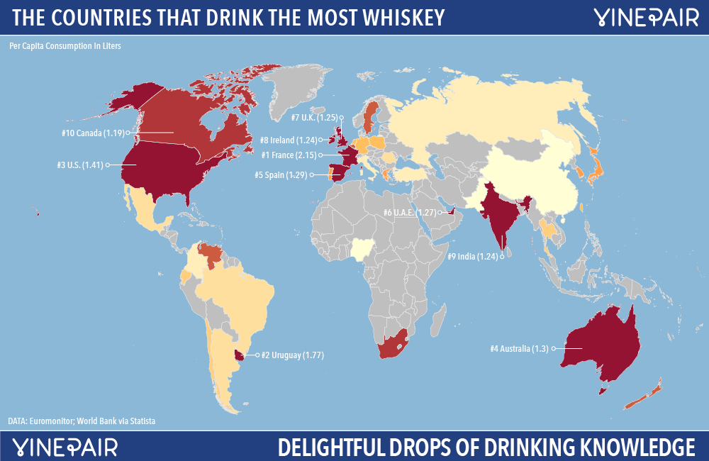 The Countries That Drink The Most Whiskey Mapped