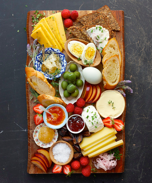 We're Obsessed With These 15 Swoon-Worthy Cheese & Charcuterie Boards Breakfast Board Crackers Hard Boiled Eggs Cheese Strawberries 