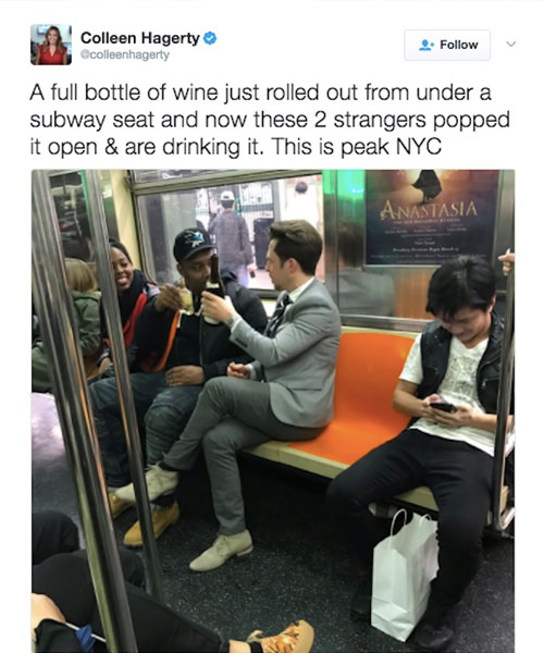 These Two Strangers Found a Bottle of Wine on the Subway... and Popped it Open Together