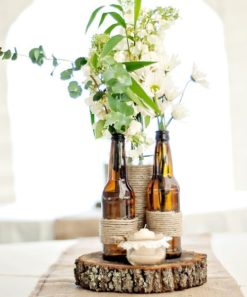 DIY Rustic Wine and Beer Bottle Vase 