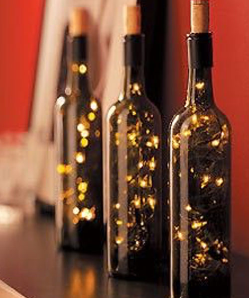 DIY Christmas Light Wine Bottles