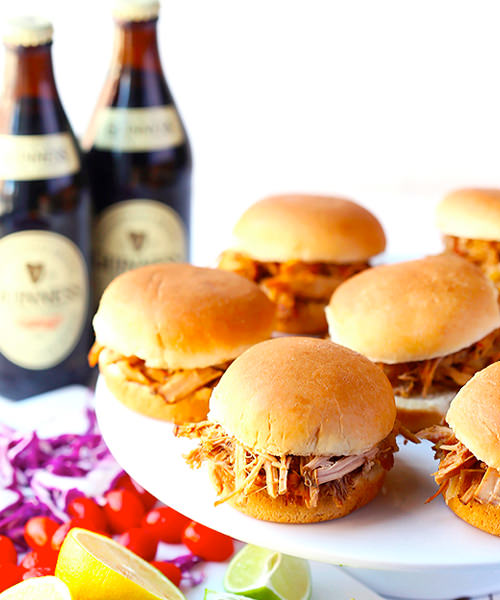 Guinness Pulled Pork Sliders sweet and savory bar snack delicious