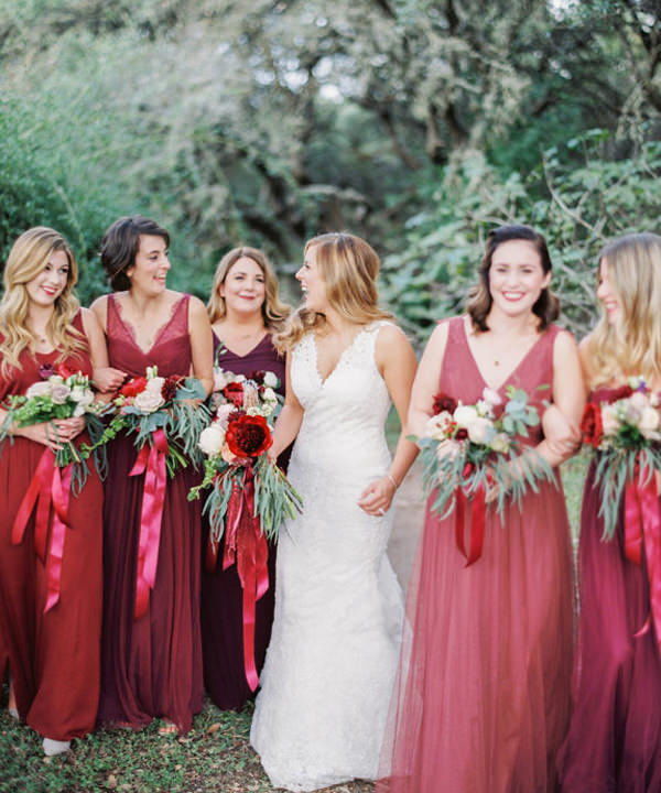 These red dresses are lovely for a wine themed wedding