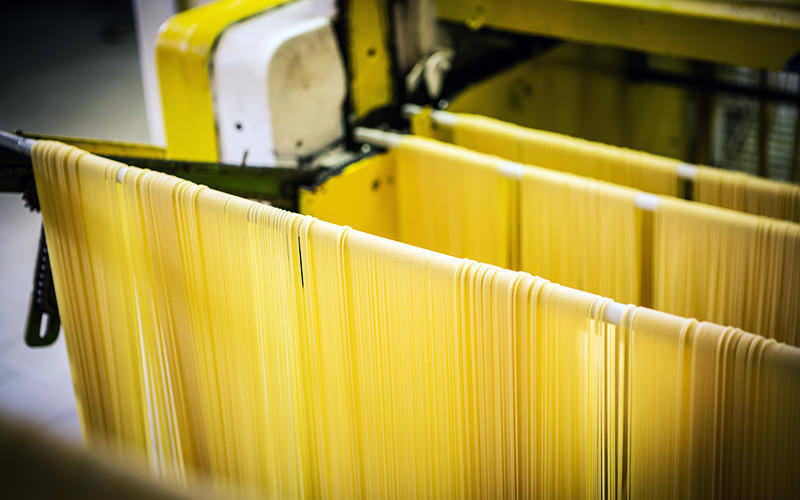 Pasta being produced at the Martelli factory in Tuscany