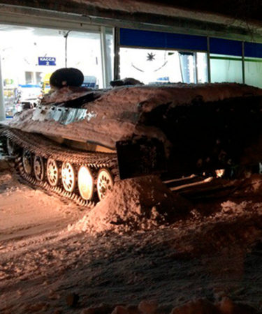 Russian Man Steals Tank, Crashes Into Shop To Get More Wine