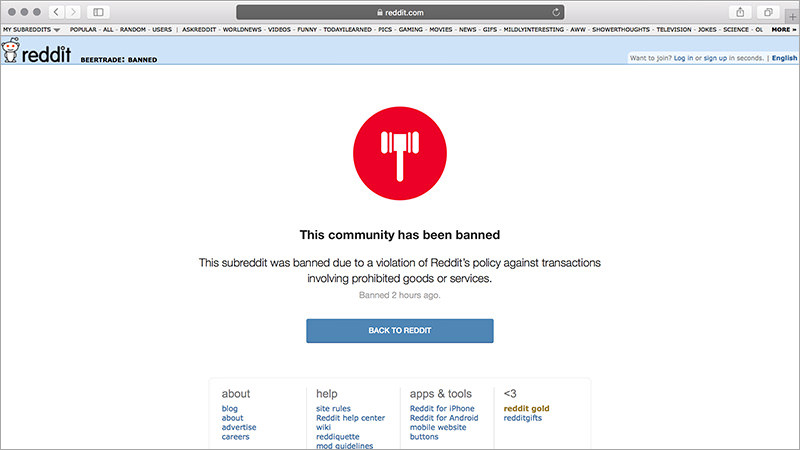 Reddit banned its beer trading community.