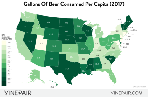 MAP: The States That Drink The Most Beer In America (2018) | VinePair