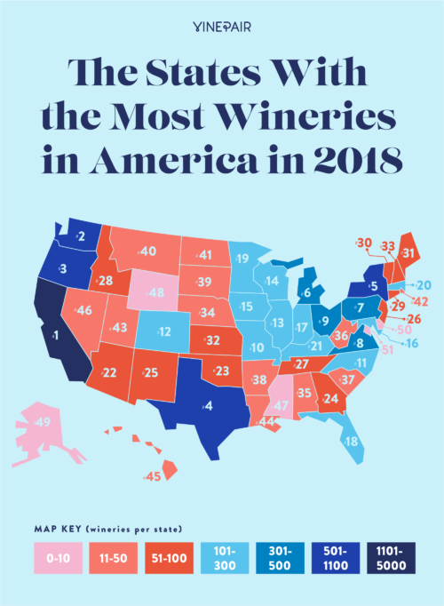 Mapped & Ranked The States With the Most Wineries in America (2018