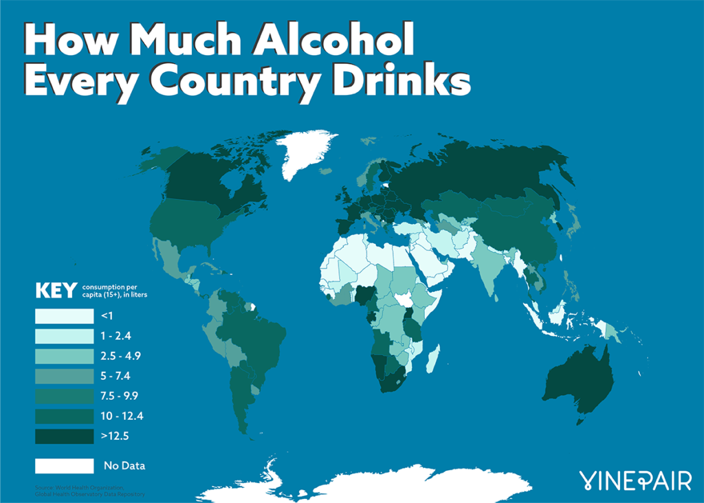 Map What Country Drinks The Most Alcohol Vinepair