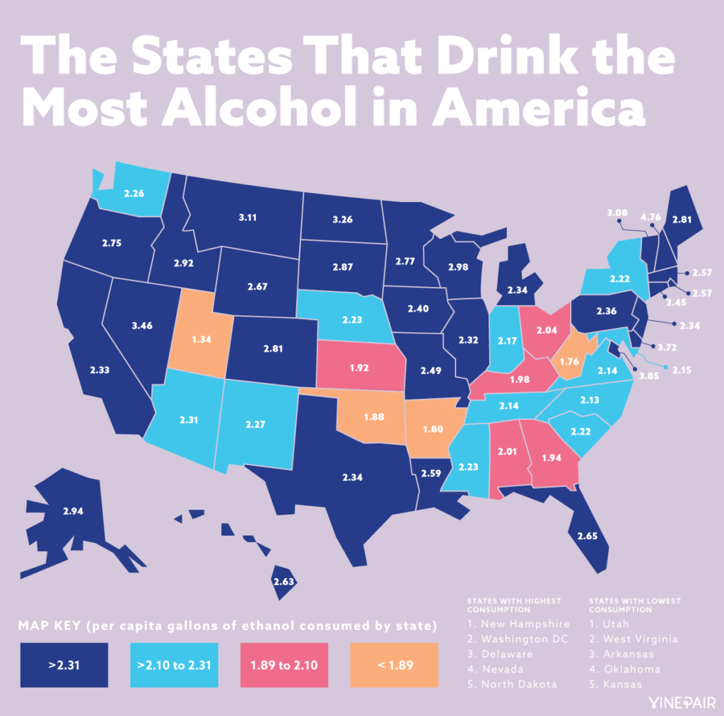 The States That Drink The Most Alcohol In America Mapped And Ranked Vinepair 2295