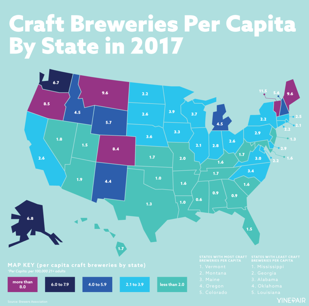 Mapped & Ranked: The States With The Most Craft Breweries In 2017 ...