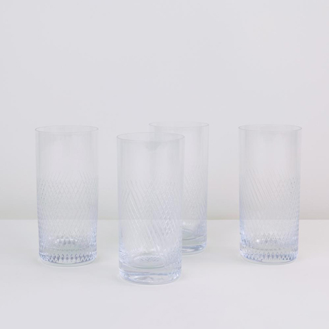 Sparkling Diamond Etched Highball Glasses (Set of 4)