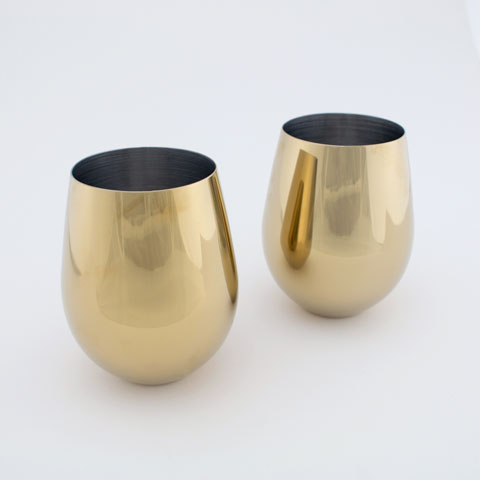 Gold stainless steel stemless wine glasses