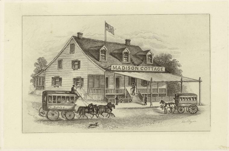 Madison Cottage, At Broadway And 5th Avenue, 1850.