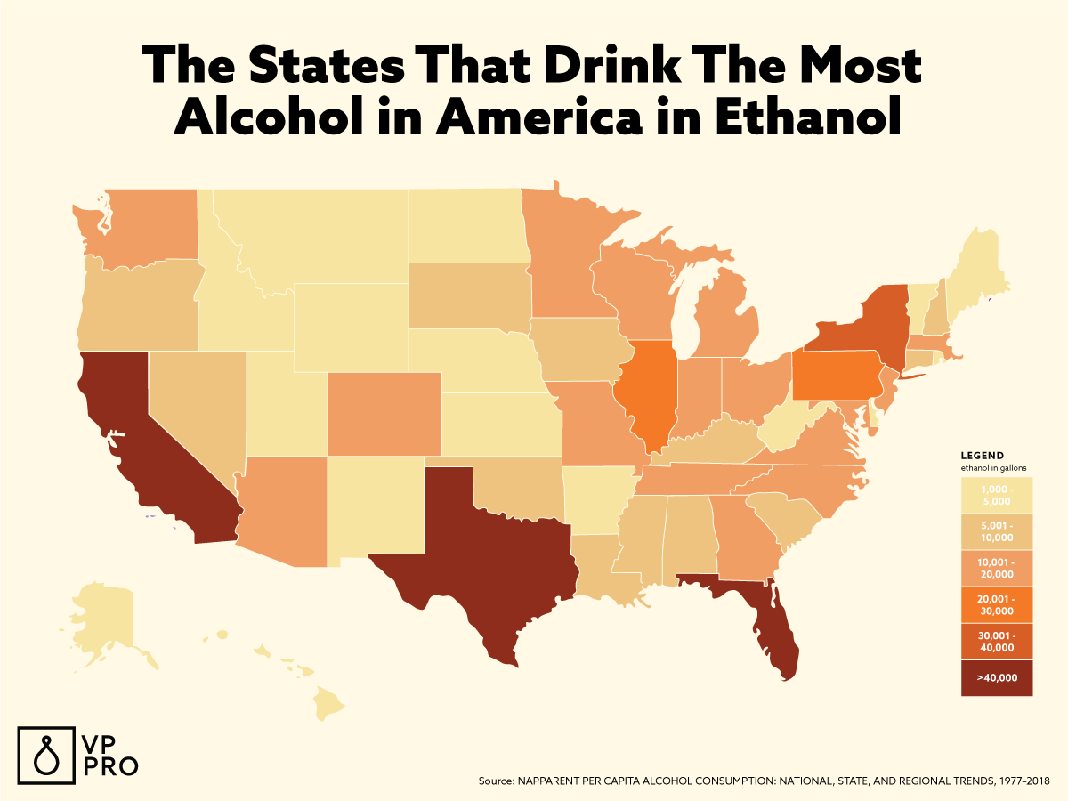 The States That Drink The Most Alcohol In America Map VinePair