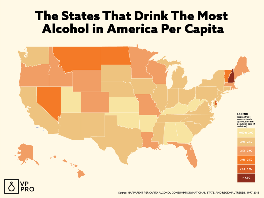 The States That Drink The Most Alcohol In America Map VinePair