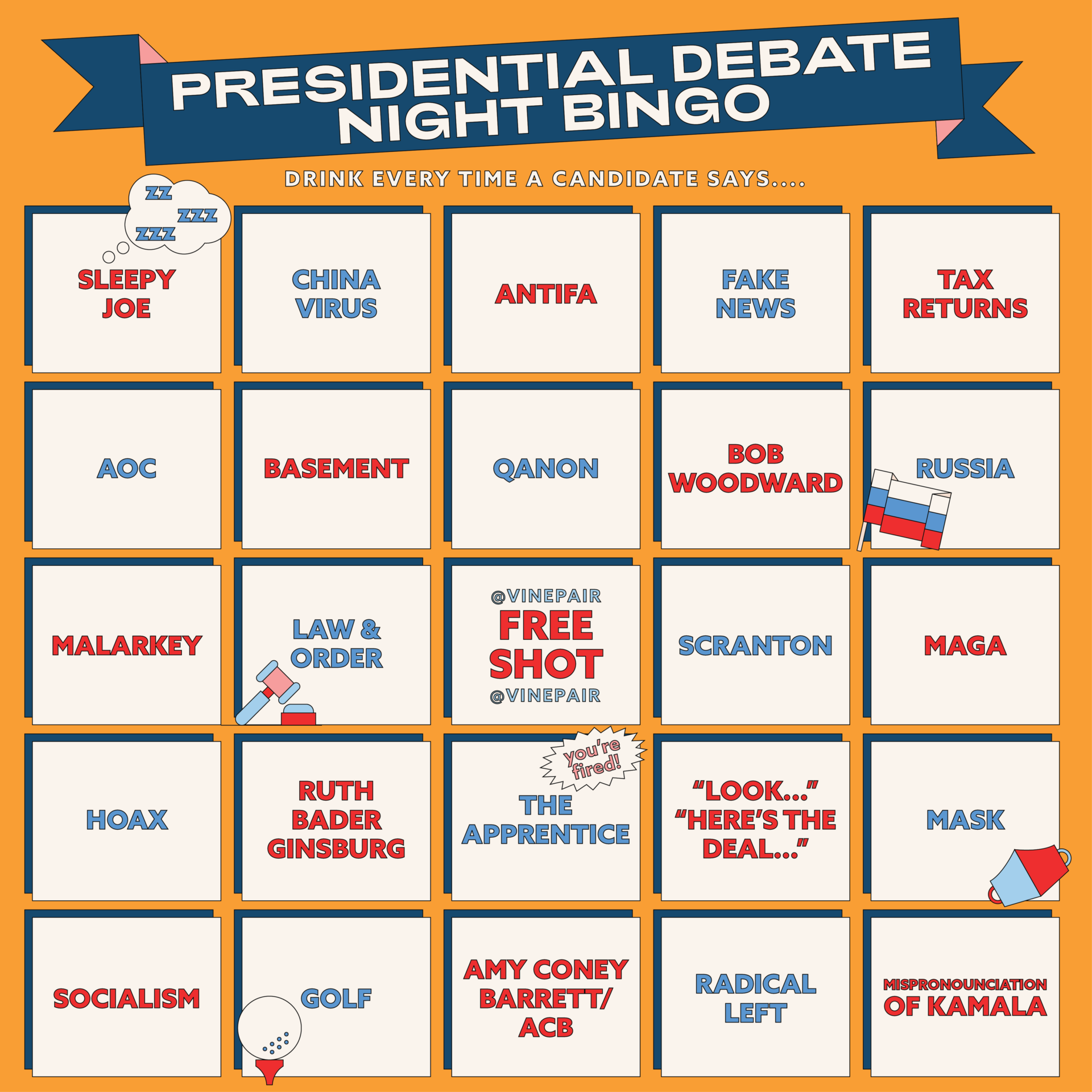 2020 1st Presidential Debate Bingo Card Drinking Game VinePair