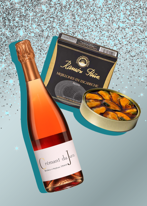 5 Sparkling Wine & Tinned Fish Pairings: Benedicte & Stephanie Tissot Crémant du Jura Rose and Ramón Peña Mussels in Pickled Sauce 