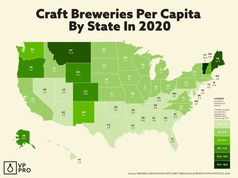 Mapped & Ranked The States With the Most Craft Breweries in 2020