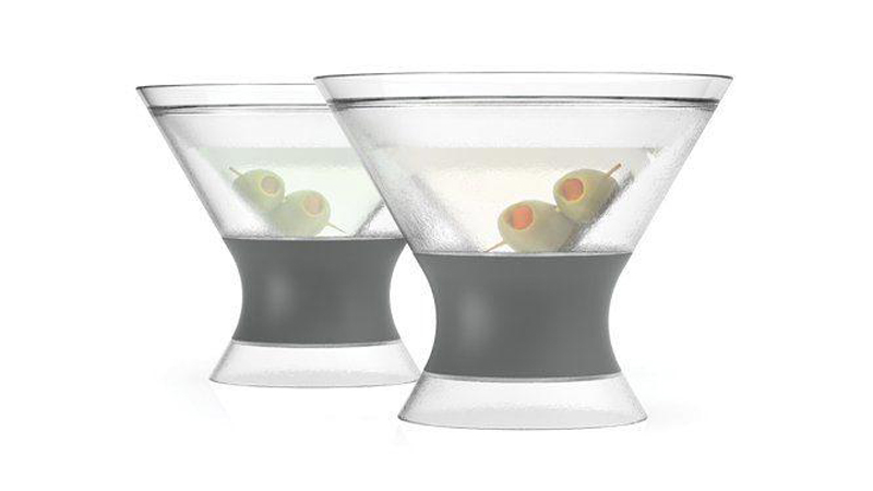 Cooler than cool frozen martini glass with silicone band and a martini inside