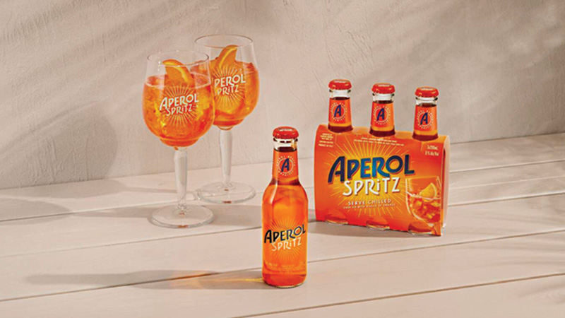 Bottled ready-to-drink Aperol Spritz cocktails are arriving in stores this summer.