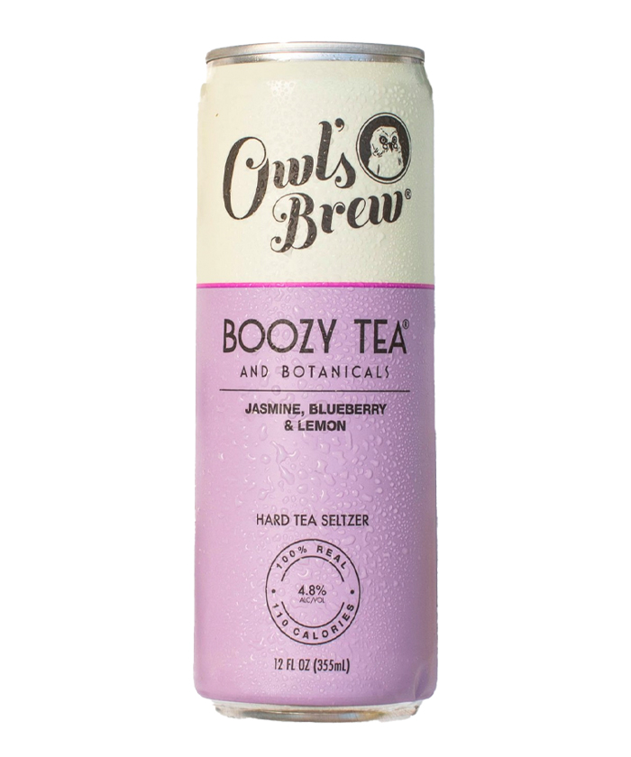 Owl’s Brew Boozy Tea and Botanicals Jasmine, Blueberry, & Lemon is one of the best hard tea flavors.