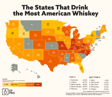 The States That Drink The Most American Whiskey [map] 