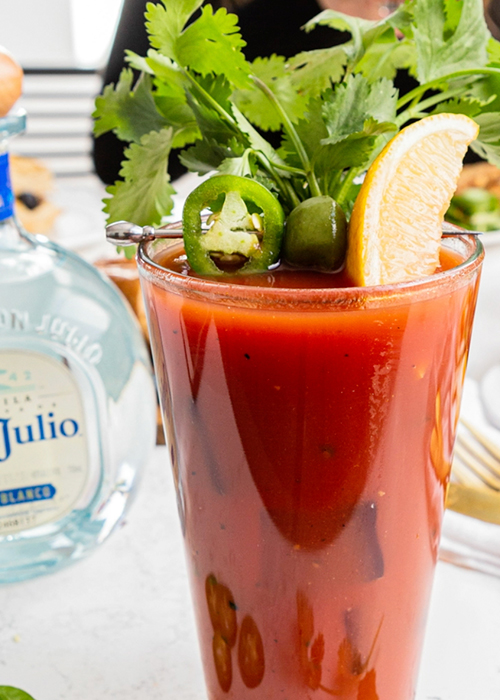 This tequila based Bloody Mary is unique as the citrus flavors pick up agave notes of the spirit.