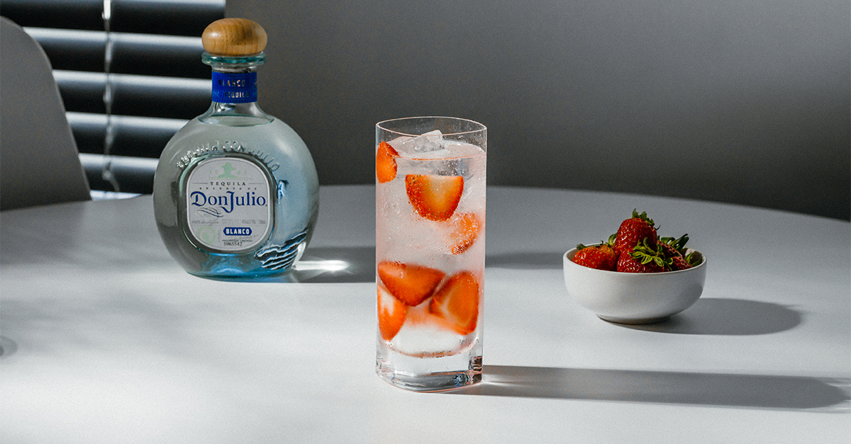 This dazzling, effervescent cocktail is a great way to use your favorite berries beside your favorite tequila: Don Julio Blanco.