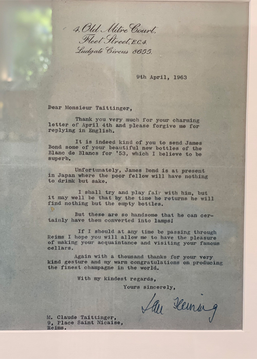 James Bond author Ian Fleming's letter sharing his love for Champagne. 