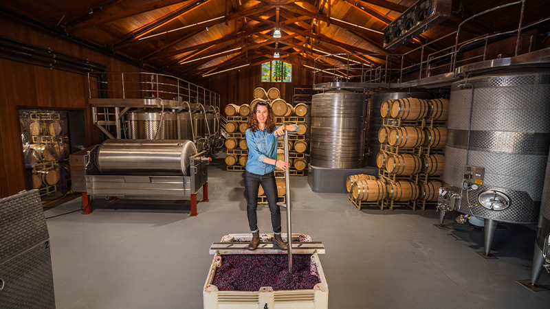 Molly Hill (above), Sequoia Grove's young and innovative winemaker, carefully blends grapes to produce well-structured, elegant wines.