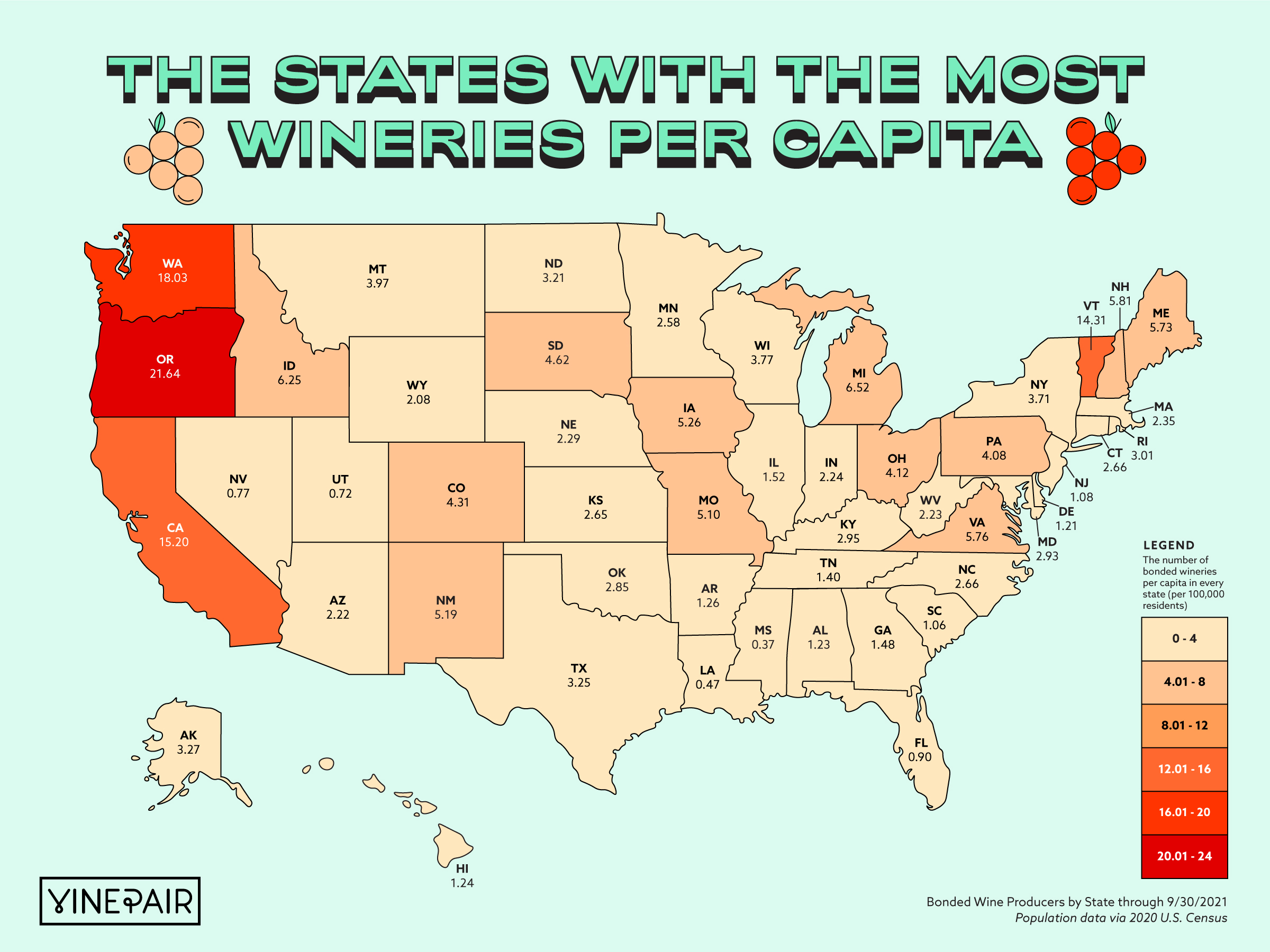 These are the states with the most wineries per capita