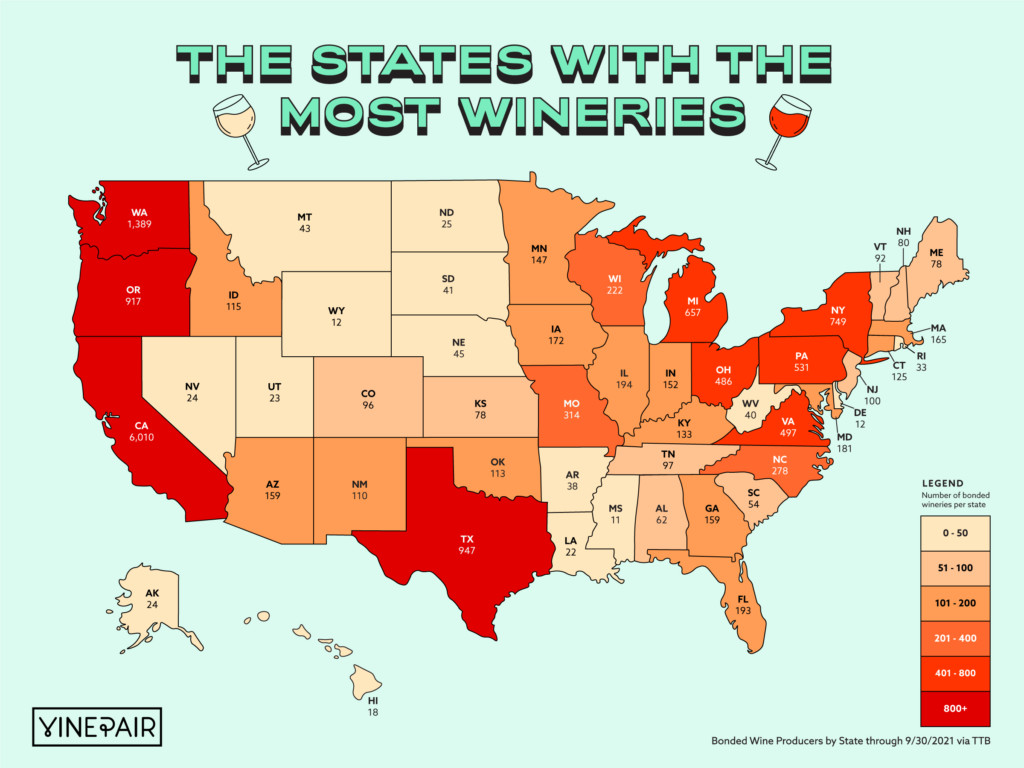 The States With the Most Wineries in 2021 [MAP] | VinePair